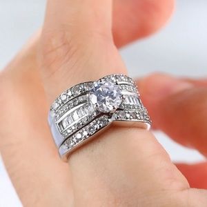 18k White Gold 3 Piece Ring Set 7mm AAA CZ